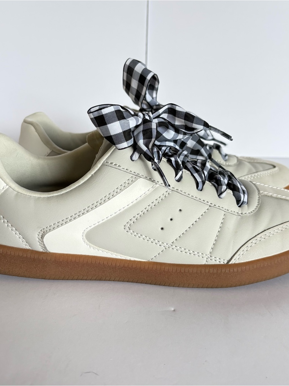Gingham‎ Lace Sneakers Retro Gum Sole Casual Preppy Picniccore Retro - Picture 3 of 6